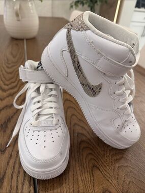 Nike White High-Top Sneakers with Snakeskin Swoosh